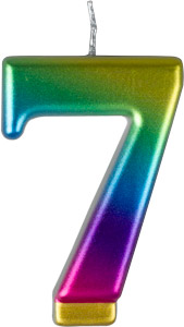 #7 Large Rainbow Metallic Candle 3" 12 CT