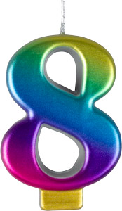 #8 Large Rainbow Metallic Candle 3" 12 CT