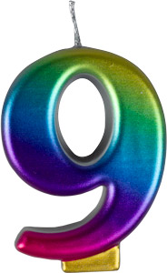 #9 Large Rainbow Metallic Candle 3" 12 CT