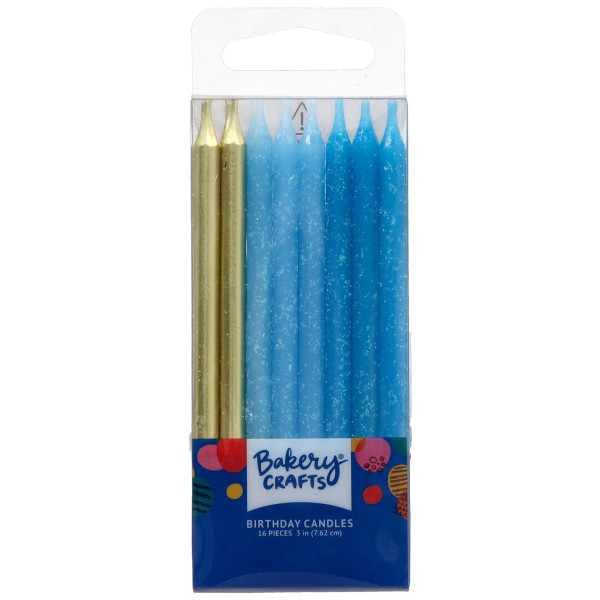 Blue Glitter & Gold Candle 12 CT