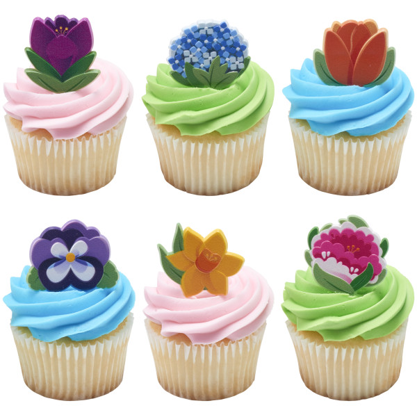 Bright Spring Flowers Cupcake Rings 144 CT
