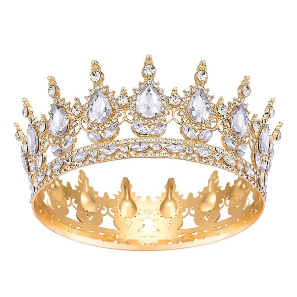 Gold with White Crystal Crown for Women, Crystal Queen Crown for Birthday Costume Party Celebration,