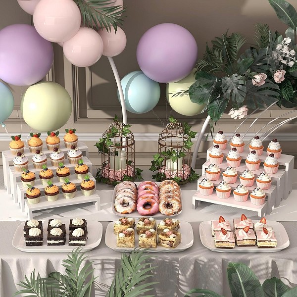 White Tiered Risers Display Stands ,Stackable Cupcake Display Stand, Dessert Table Display Set,Vendor Booth Display Items,Food Display Risers for Party 2 Sets - Image 3