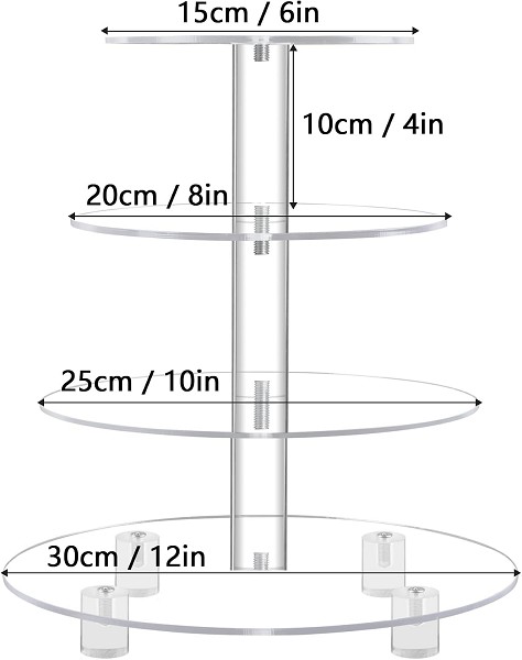 Cupcake Stand 4 Tier Round Tower with Base, Acrylic Cupcake Holder, Clear, 38 Cupcakes, Wedding Birthday Pastry Display Each