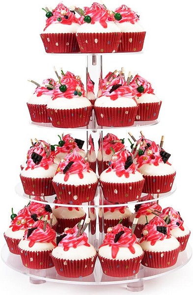 Cupcake Stand 4 Tier Round Tower with Base, Acrylic Cupcake Holder, Clear, 38 Cupcakes, Wedding Birthday Pastry Display Each - Image 2