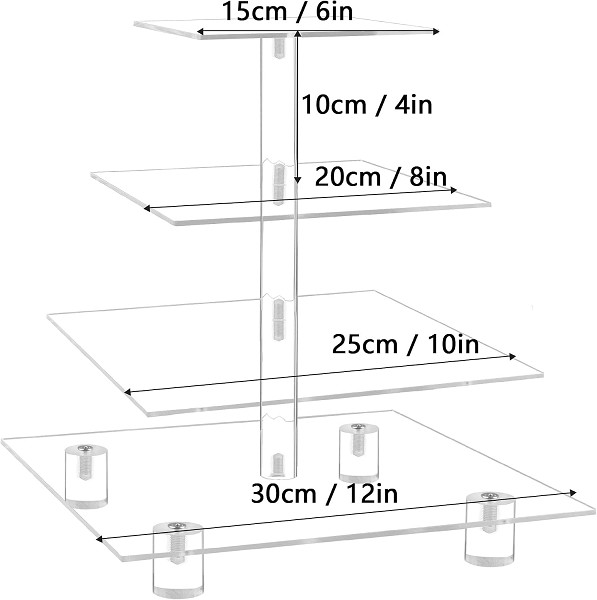 Square Cupcake Stand, 4 Tier Acrylic Cupcake Tower Stand, Premium Cupcake Holder, Clear Cupcake Display for 52 Cupcakes, Display for Pastry Wedding Birthday Party