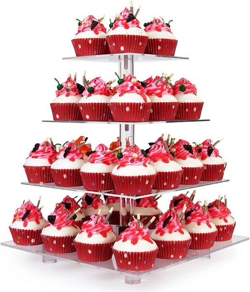 Square Cupcake Stand, 4 Tier Acrylic Cupcake Tower Stand, Premium Cupcake Holder, Clear Cupcake Display for 52 Cupcakes, Display for Pastry Wedding Birthday Party - Image 2