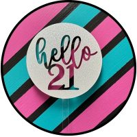 Hello 21 White Glitter Acrylic Cake Topper EA