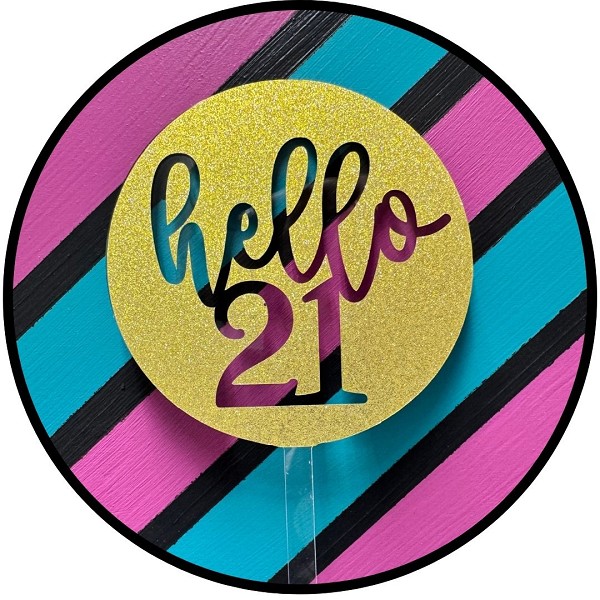Hello 21 Gold Glitter Acrylic Cake Topper EA