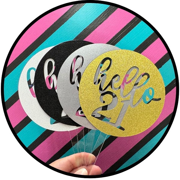 Hello 21 Gold Glitter Acrylic Cake Topper EA - Image 2