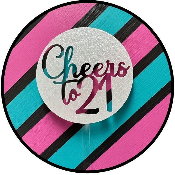 Cheers to 21 White Glitter Acrylic Cake Topper EA
