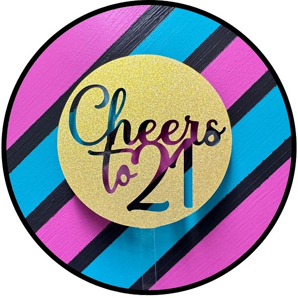 Cheers to 21 Gold Glitter Acrylic Cake Topper EA