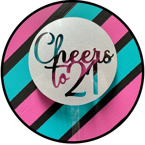 Cheers to 21 Silver Glitter Acrylic Cake Topper EA