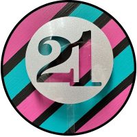 Block 21 Silver Glitter Acrylic Cake Topper EA