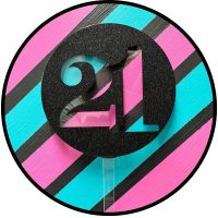 Block 21 Black Glitter Acrylic Cake Topper EA