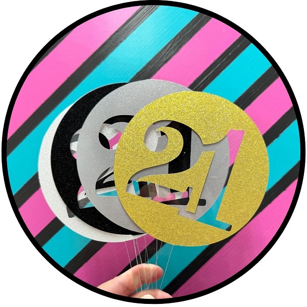 Block 21 Black Glitter Acrylic Cake Topper EA - Image 2