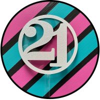 Block Outline 21 White Glitter Acrylic Cake Topper EA