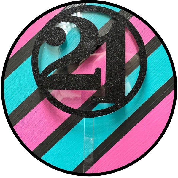 Block Outline 21 Black Glitter Acrylic Cake Topper EA