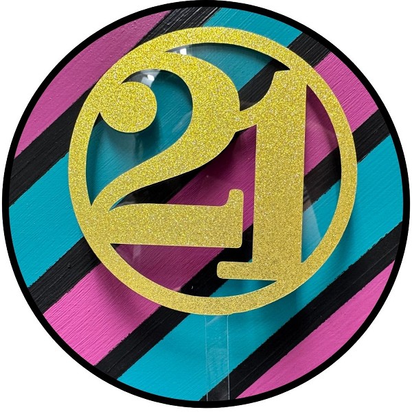 Block Outline 21 Gold Glitter Acrylic Cake Topper EA