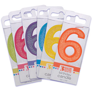 Mini Glitter #6 Candle Assorted Color 12 CT