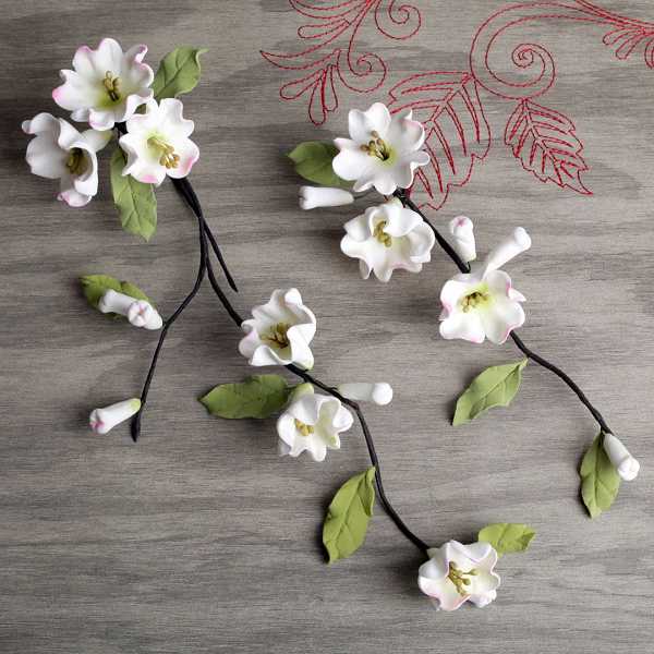 Cherry Blossom Spray Wh w/gr 11" X 3", 9" X 3" 6 CT