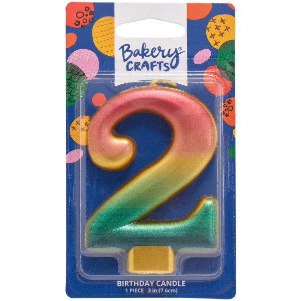 Number 2 Metallic Number Candle 3" 6 CT