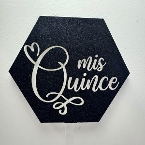 Mis Quince Black Glitter Hexagon Acrylic Cake Topper EA
