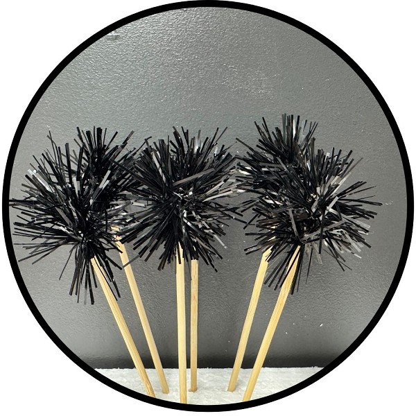 Black Foil Firework Cupcake Toppers Gold Sparkle Tinsel Cake Toppers New Years Cake Decoration Cocktail Fruit Toothpick for Birthday Wedding Graduation Party 6 CT