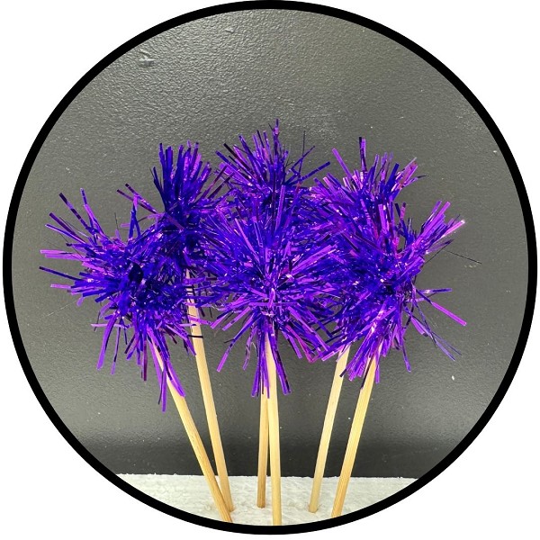 Purple Foil Firework Cupcake Toppers Gold Sparkle Tinsel Cake Toppers New Years Cake Decoration Cocktail Fruit Toothpick for Birthday Wedding Graduation Party 6 CT