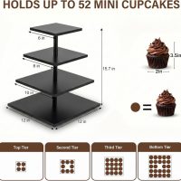 Square Black 4 Tier Cupcake Stand for 50 Cupcakes,Cupcake Holder,Cupcake Tower,Tiered Tray Stand for Birthday Bar Décor Weddings,Parties Events, Dark Brown